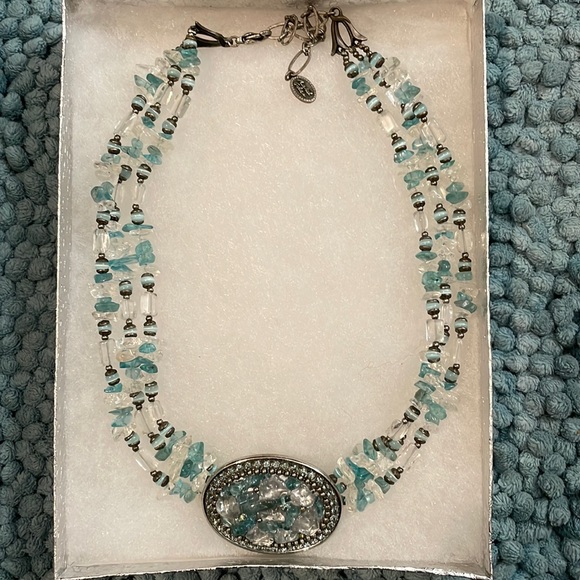 Michal Golan Aquamarine Large Beaded Oval Necklace